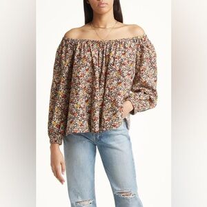Treasure & Bond Shirred off the shoulder top / Floral / Cottagecore/ Size: Large